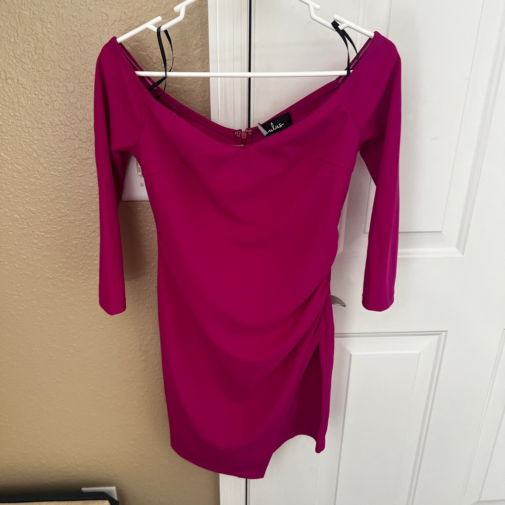 Lulu's Pink Ruched Off-Shoulder Bodycon Dress